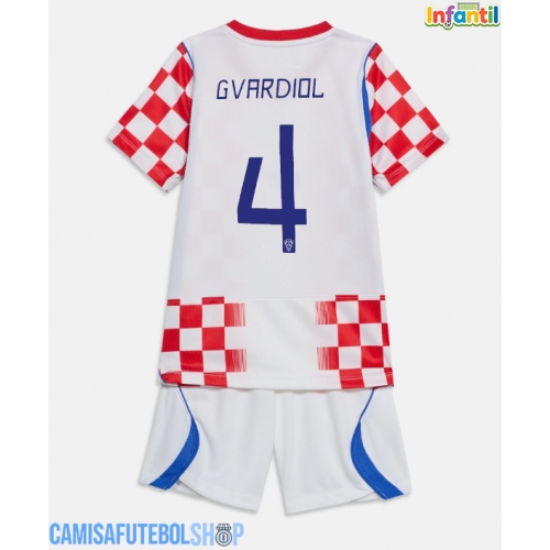 Camisa de time de futebol Croácia Josko Gvardiol #4 Replicas 1º Equipamento Infantil Mundo 2026 Manga Curta (+ Calças curtas)